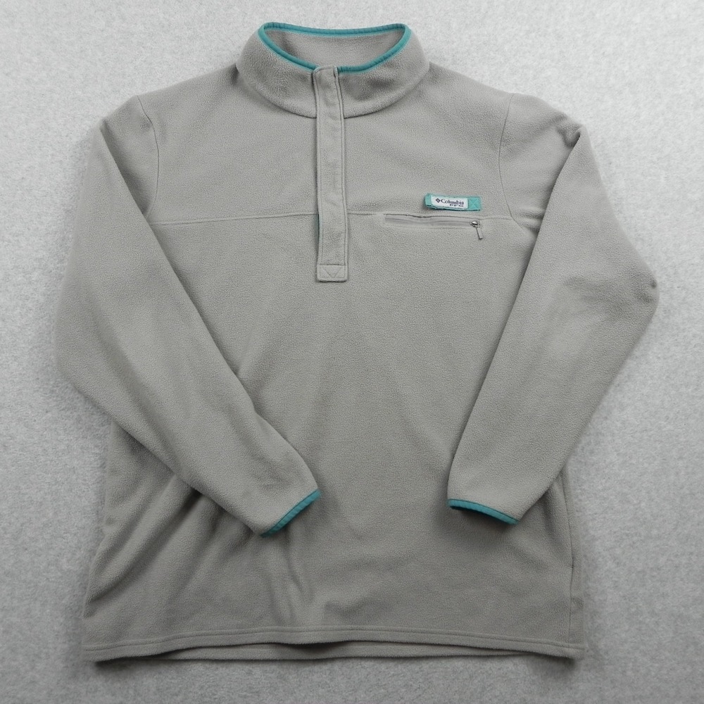 Columbia PFG Jacket Mens XL 1/4 Snap Pullover Fleece Mock Neck Gray Long Sleeve